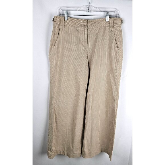 Loft Striped Wide-Leg Pants Size 10 Cotton Adjustable Waist Tan - Picture 1 of 10